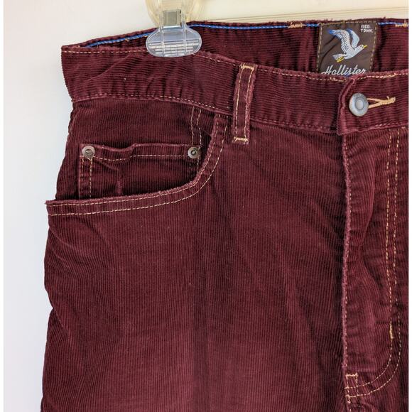Hollister Mens Corduroy Jeans 32 x 29 Burgundy Casual Classics Straight 90s Vibe - Picture 4 of 11